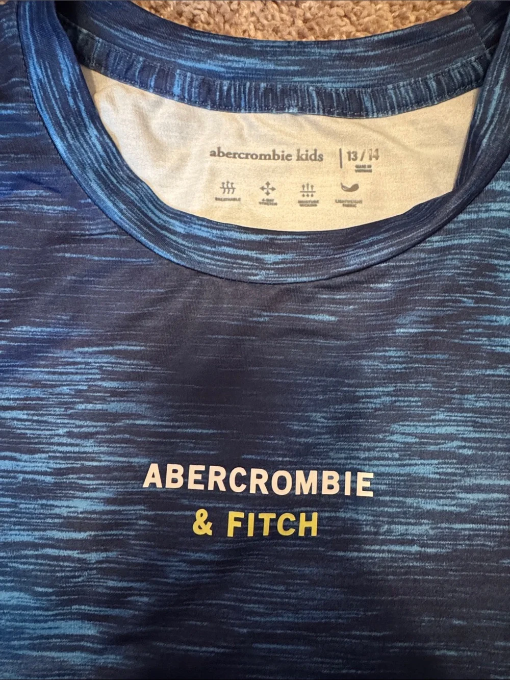 Abercrombie & Fitch Navy and Light Blue Space-Dye Performance Tee